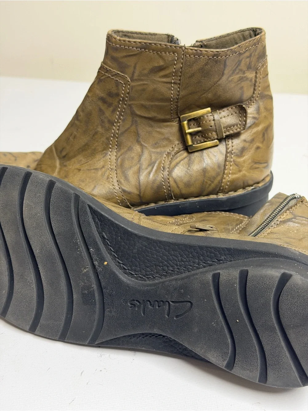 Casual Ankle Boots in Olive Brown Marble with Side Buckle